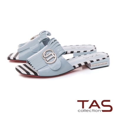 嚴選牛漆皮製作 一字寬版簡約剪裁鞋面 睫毛流蘇x釦環造型 商品貨號:927905