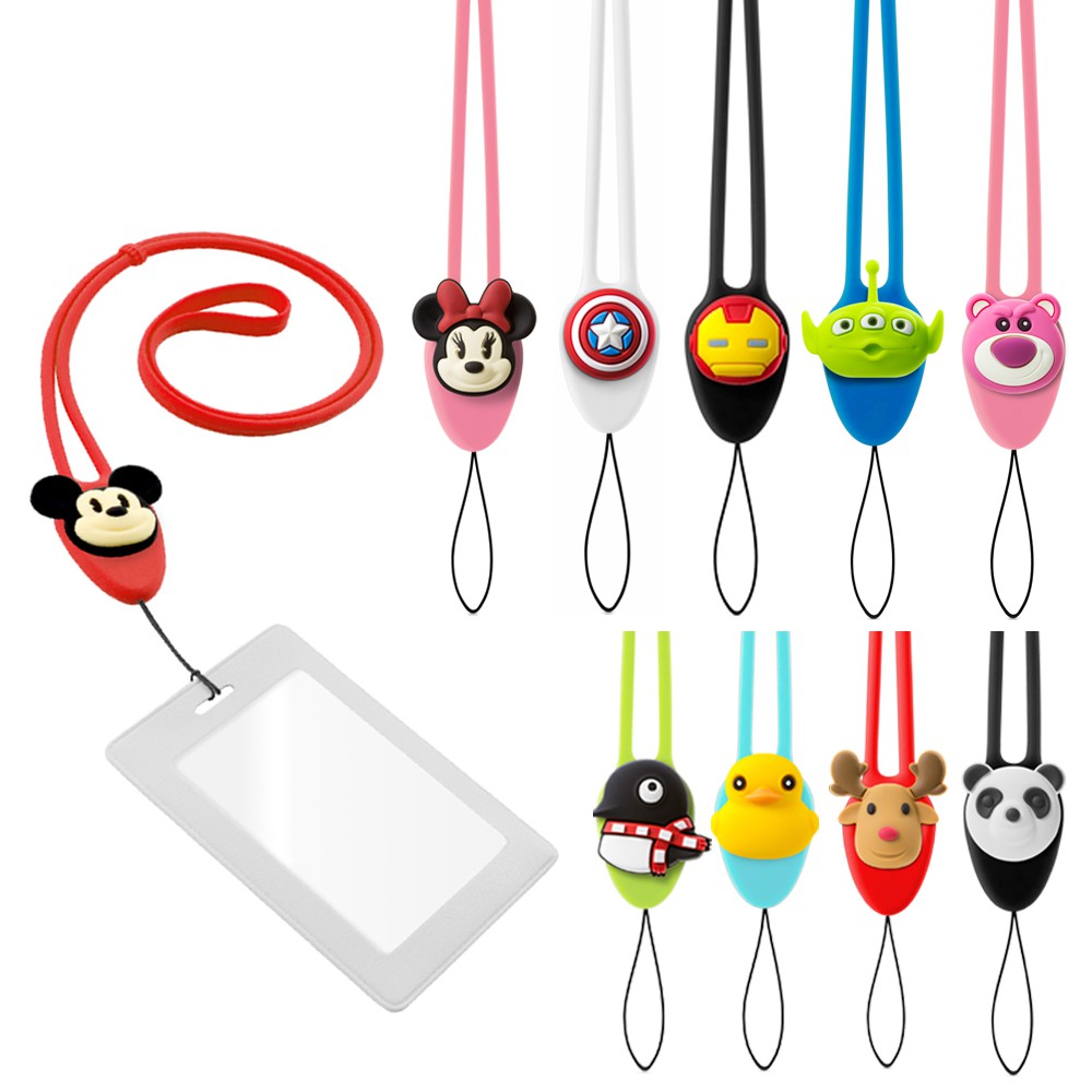 。迪士尼、漫威正式授權。繽紛色彩、可愛公仔隨行陪伴。質感細膩、不褪色。超彈力材質，觸感細緻，輕量無負擔。貼心束環設計，便於調整掛繩長度。可吊掛識別證、票卡及手機等隨身配件 。吊繩採可水洗環保矽膠，材質