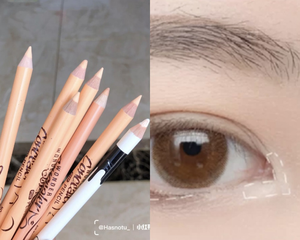 蒙古折眼妝畫法STEP 2：白色眼線膠筆提亮眼角