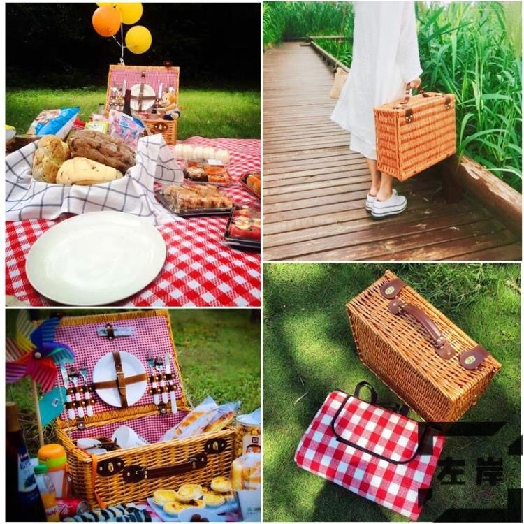 野餐籃手提戶外野餐籃子保溫編織籃帶蓋田園野餐用品 84折搶購