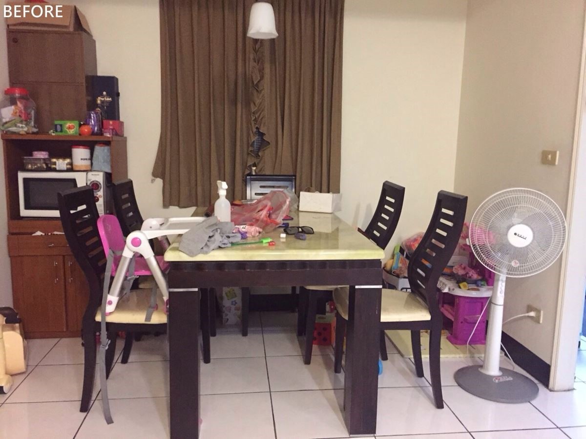 這間15年中古屋，當初購屋沿用建商配置的餐廚設備，小