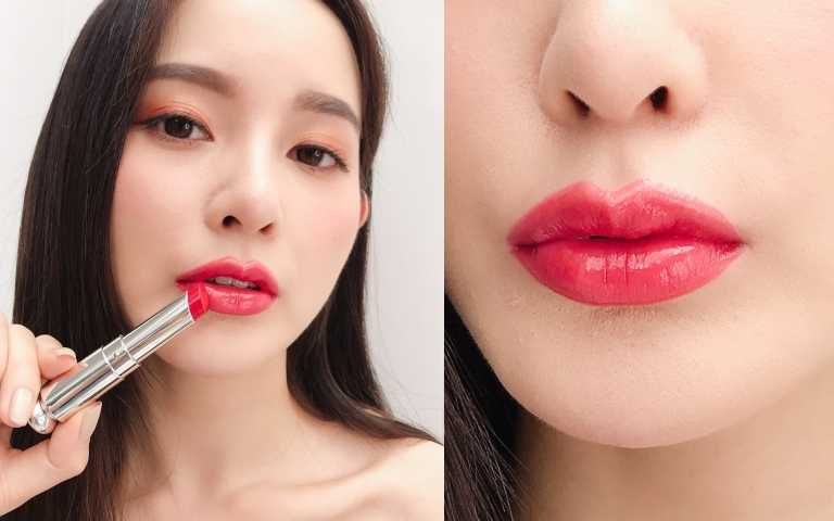 模特兒試色Dior迪奧癮誘超模巨星唇膏#859(圖/黃筱婷攝影)