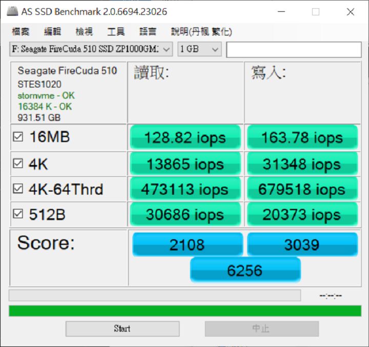 以 AS SSD Benchmark 測試，隨機 4K 讀取及寫入分別達到 473,113iop 與 679,518iops 左右，表現相當不錯。