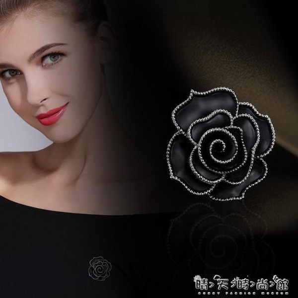 胸針晶姿氣質胸針女士西服毛衣胸花黑白玫瑰花朵別針絲巾扣百搭配飾品 晴天時尚館