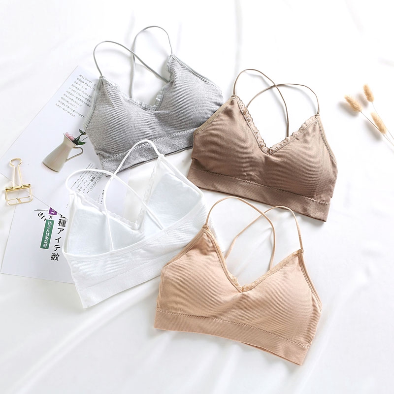 【現貨】韓版深V小性感內衣 文胸 運動文胸 女生內衣 純色聚攏裹胸打底花邊拼接學生多色可選內衣