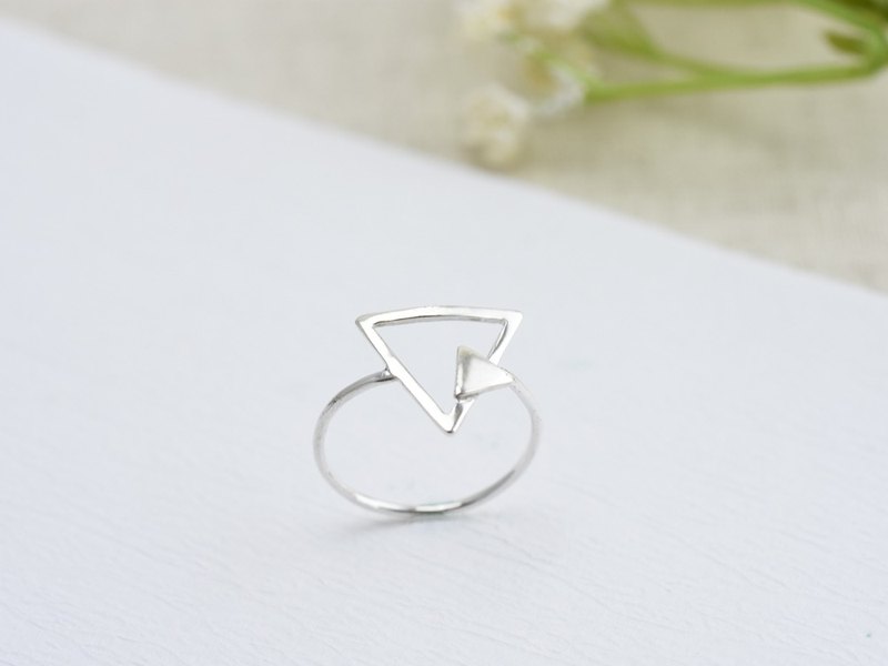 裸系 - 三角形戒指 雙幾何 | 925純銀 細戒 簡約 手工銀飾