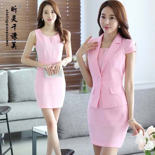 白色XXXL2016新款OL職業裝女裝套裙夏短袖西裝套裝女正裝酒店美容師工作服