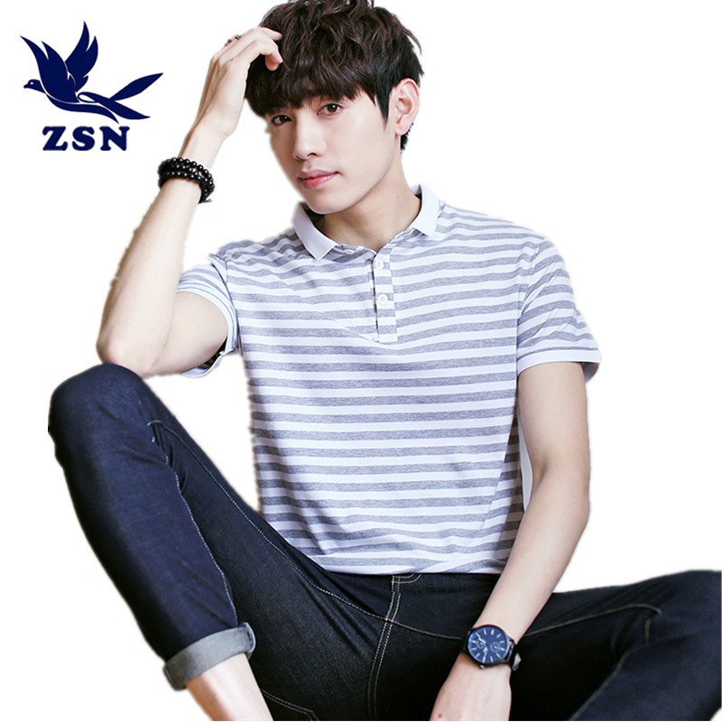 夏裝必備英倫風棉質條紋短袖Polo衫 帥氣文藝范型男Polo衫T恤上衣 條紋T恤 韓版修身顯瘦吸汗透氣休閒商務Polo衫