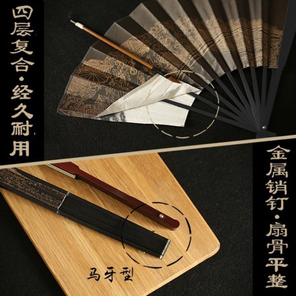 男士雕刻摺疊扇絲綢絹扇古典扇子夏季中國風手工古風折扇