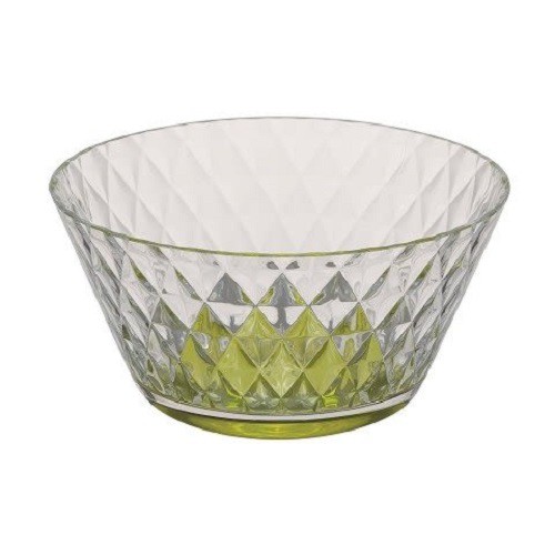 MS樹脂製成，高透明度好質感適合裝小型麵包、沙拉等零食，戶外野餐、慶生使用，看場電影來碗爆米花也很棒噢 ！材質輕盈外出好攜帶耐用不易碎裂，小朋友使用安全水晶菱紋透彩設計，簡約時尚感