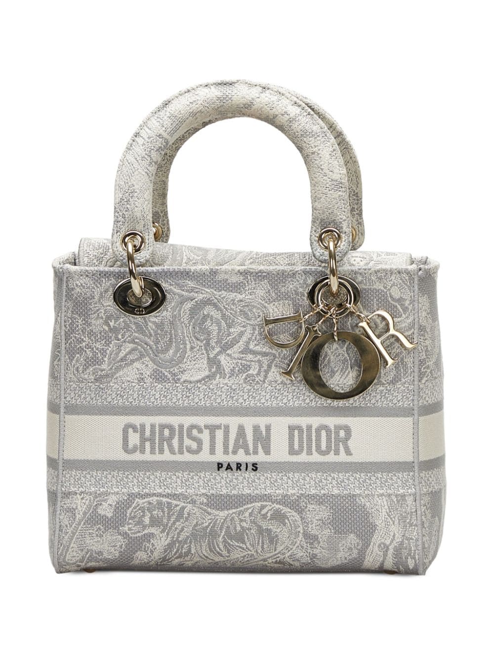 Christian Dior - pre-owned medium Toile de Jouy Lady D-Lite tote bag - women - Canvas - One Size - Grey