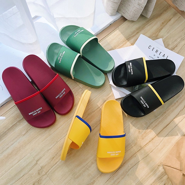 FINDSENSE 2019 新款 日本 情侶 高品質 真皮 簡約 一字拖鞋 舒