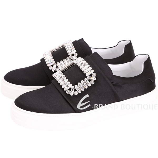 Roger Vivier Sneaky Viv 水晶方框絲緞便鞋(黑色) 1710556-01