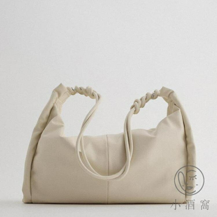 側背包褶皺裝飾購物包編織腋下包手提單肩包【名創家居館】