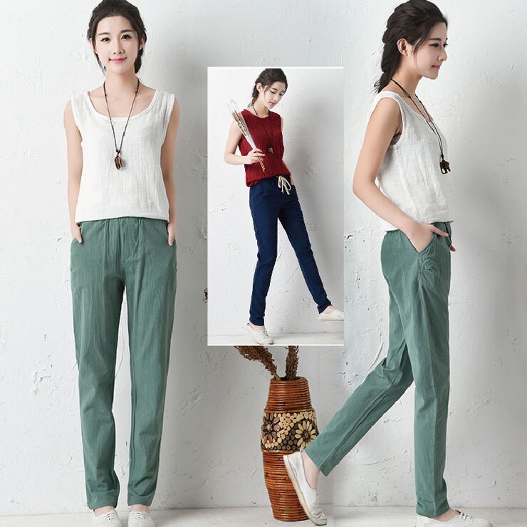 輕薄透氣九分棉褲, 略有彈性舒適不悶熱, 夏天防曬首選(多色可選)