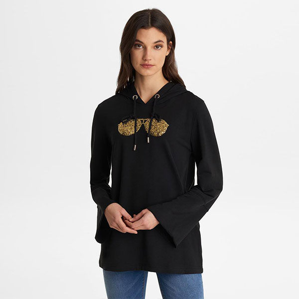 Karl Lagerfeld 卡爾 老佛爺 Tshirt 亮片眼鏡連帽大學Tee-黑