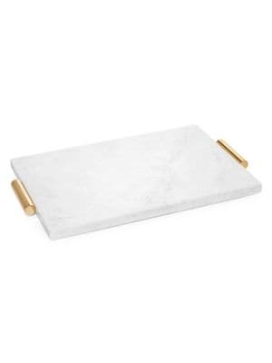 Handmade cheese board with marble board and metallic handle.; 15.25