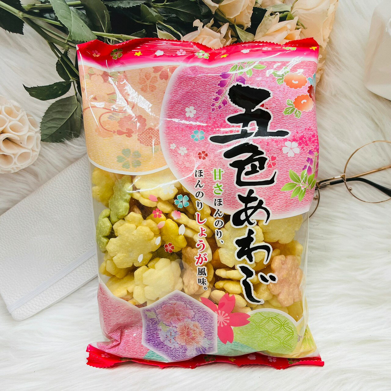 日本 花造型 五色綜合米果 海苔醬油風味 120g 花仙貝