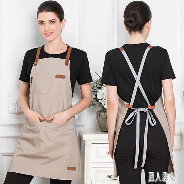 韓版圍裙女時尚帆布藝奶茶咖啡美甲飯店服務員工作服商用OL工作服