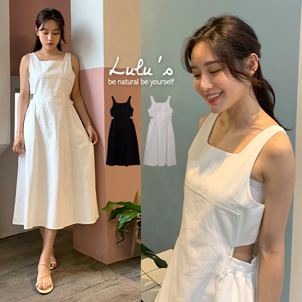 080119♦ 腰部鬆緊簍空設計/無內裡/後隱形拉鍊/無口袋/肩帶不可調