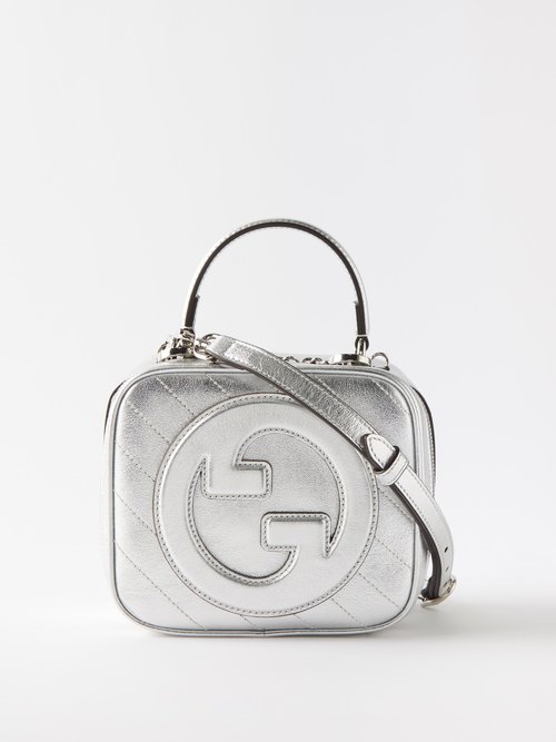 Gucci - Blondie Interlocking Gg-patch Leather Handbag - Womens - Silver