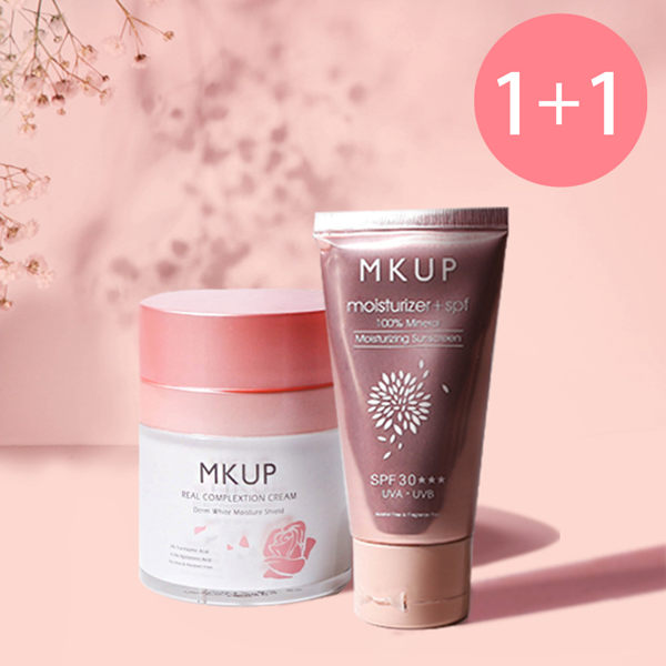 【一袋X王推薦】偽素顏底妝組1+1★MKUP 美咖 賴床美白素顏霜(30ML)+純物理性水潤防曬乳液