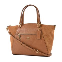 ◎◆手提/斜背二用|◎◆新款異材拼接|◎◆背帶可拆品牌定位:國際精品品牌:COACH背法:手提包款:水餃包顏色:棕色系外層材質:牛皮適用性別:女生開口方式:拉鍊式尺寸-長X寬X高:◆尺寸約：高度19.