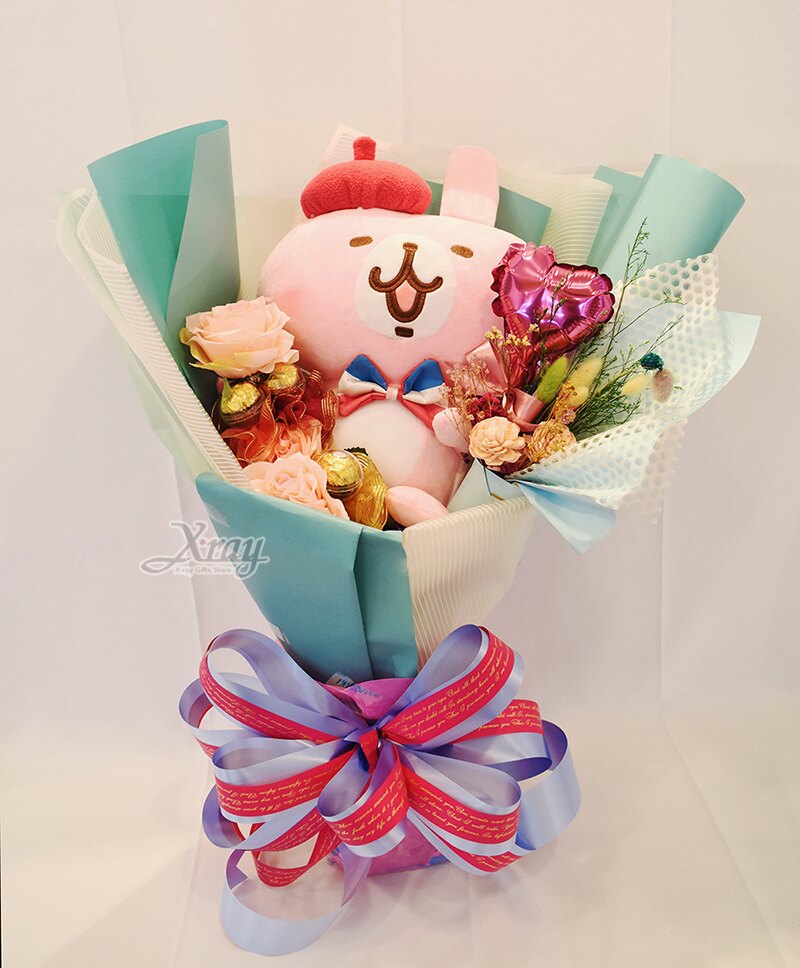 X射線【Y060222】12吋卡娜赫拉貝雷帽金莎捧花，卡娜赫拉/情人節金莎花束/頒獎/畢業花束/亮燈花束/情人節禮物/送禮/捧花/節慶/婚禮小物/生日禮物/交換禮物/告白/求婚