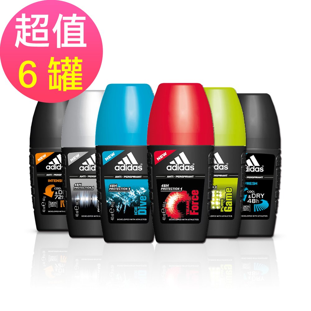 adidas愛迪達 男用制汗香體滾珠-任選6罐(40ml/罐)