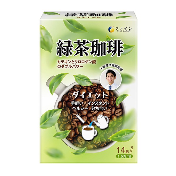 容量/規格: 1.5g/包14包/盒保存期限: 730天貨源: 公司貨產地: 日本商品資訊: 商品名稱: FINE JAPAN綠茶咖啡速纖飲商品規格: 1.5g/包14包/盒商品尺吋: 長→133(m