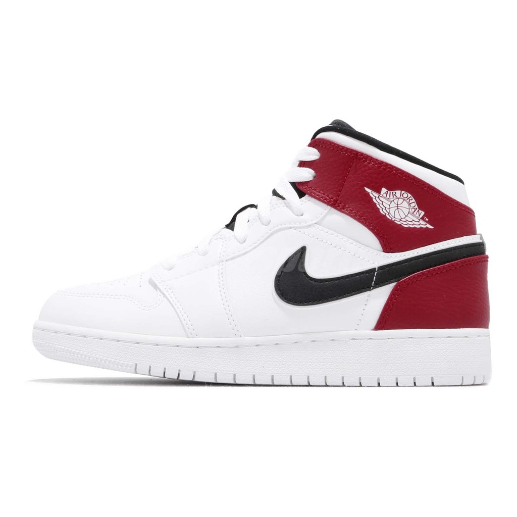 Nike Air Jordan 1 Mid GS 白 紅 黑勾 喬丹 1代 中筒 女鞋 554725-116【ACS】