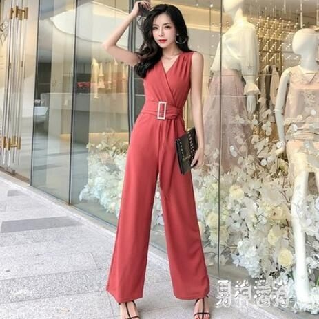 無袖連體褲 性感V領背心修身高腰連身褲垂感休閒連衣闊腿九分褲 mj15781『男神港灣』