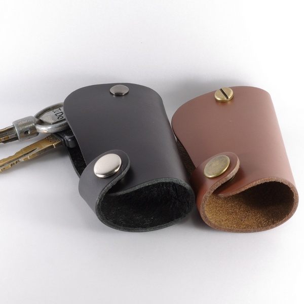 情侶裝 鑰匙圈 皮革 汽車鑰匙包 短版 黑 咖啡 各一 -Mark Honor