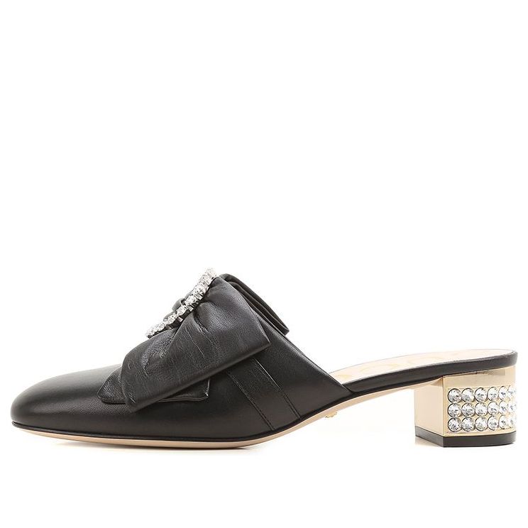 (WMNS) GUCCI Crystal Buckle Low Heels Breathable Heighten Fashion High Heels Shoes Black