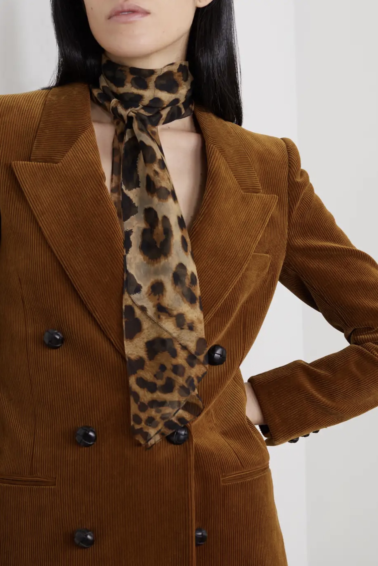 SAINT LAURENT 豹紋真絲雪紡絲巾