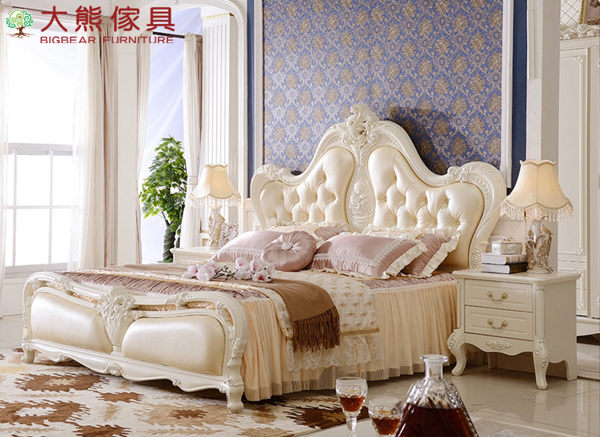 【大熊傢俱】JIN T12 歐式雙人床 六尺床 床台 皮床 床架 公主床 法式 另售 化妝台 衣櫃 床頭櫃