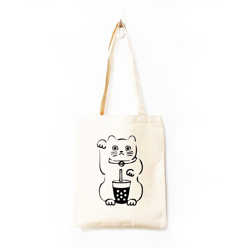 招財貓 帆布袋 托特包 環保袋 手提袋 珍珠奶茶 珍奶 台灣 TAIWAN