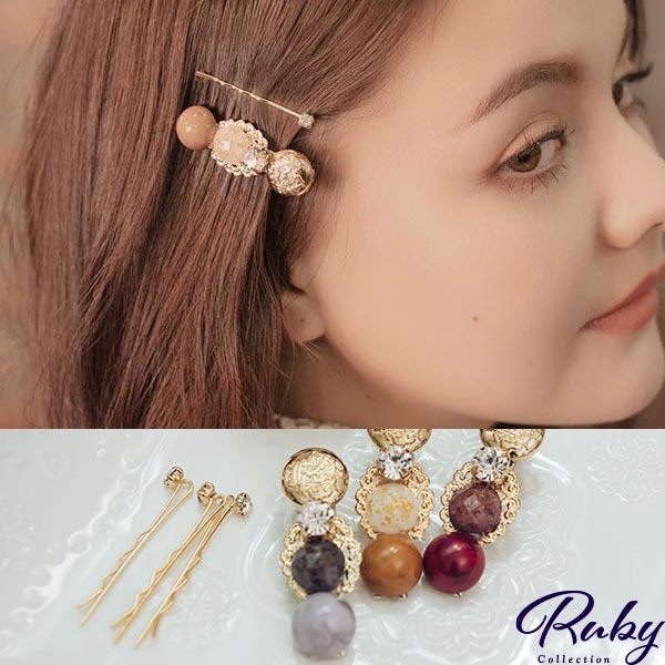 髮飾 韓國直送‧宮廷風雕花水鑽髮夾兩件組-Ruby s 露比午茶