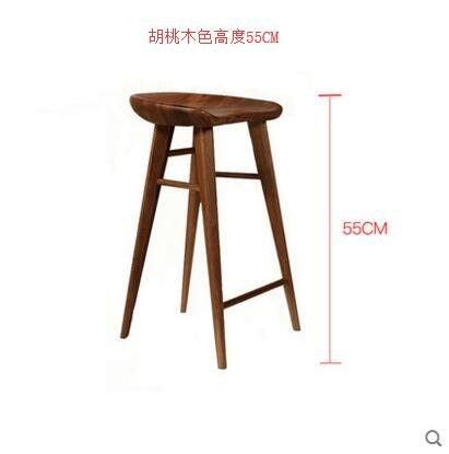 2019-【胡桃木色高度55CM】實木吧檯椅餐椅原木酒吧椅簡約休閒高腳凳子前檯椅書房椅