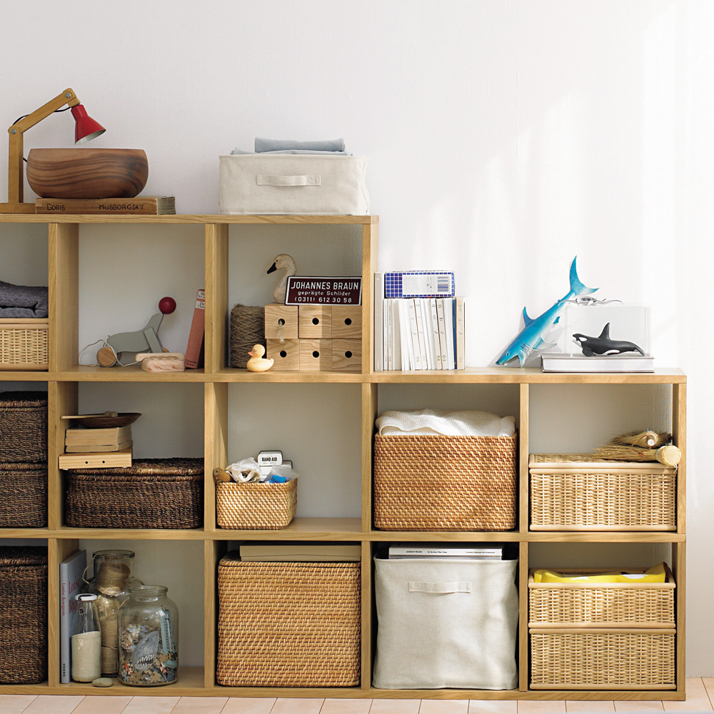 白橡簡約日式自由組合落地無印風鋼木收納實木格子置物書架櫃muji