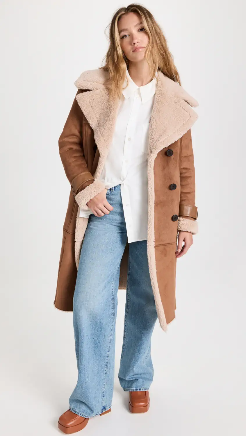 Avec Les Filles Women's Bonded Faux Shearling Biker Jacket, Toffee