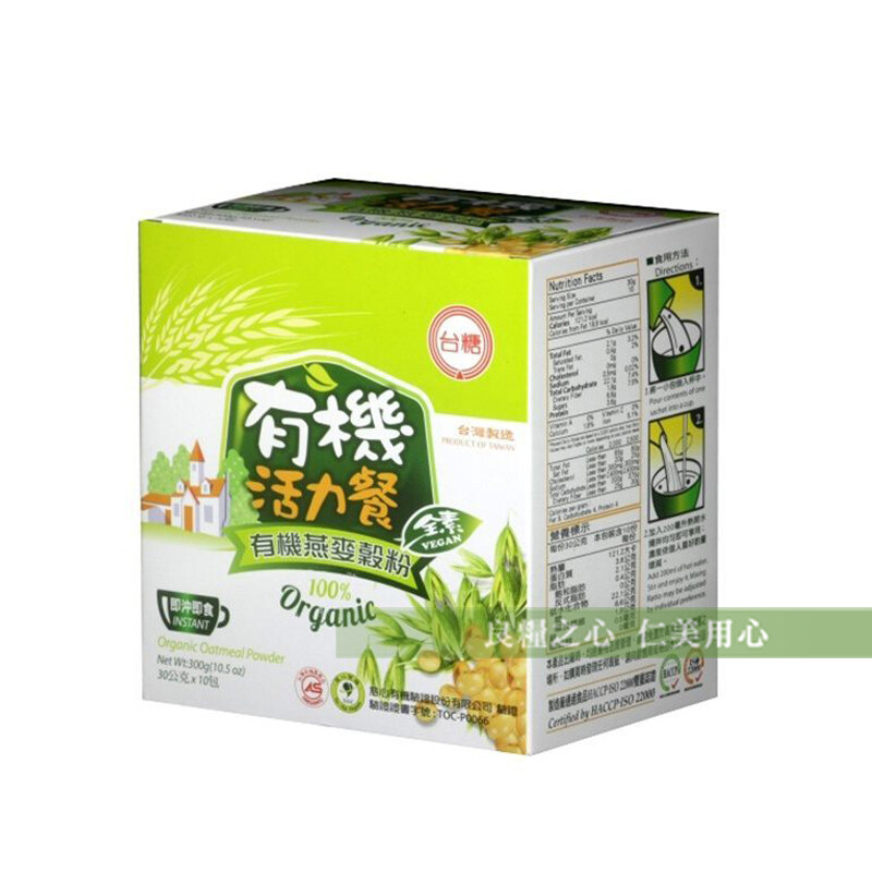 台糖 有機燕麥穀粉(30g x10包) 有機 代表作物或產品，從農場到成品過程全都嚴格管控， 可追溯其品質一貫性生產或至成。 全程不使用農藥、化學肥料及任何人工添加物，完整保留有機食材的天然營養， 讓