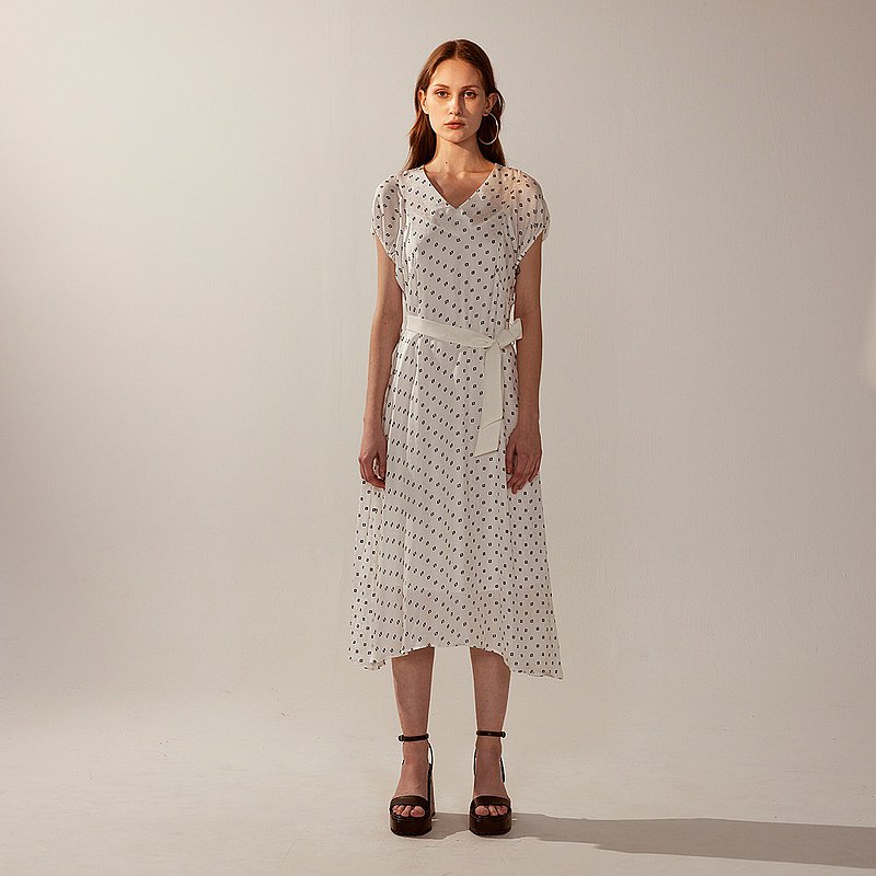 AVVJOY | 法式方塊印花洋裝 (附素色綁帶)