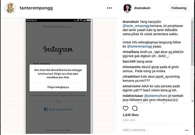 Beberapa Akun Gosip Artis Indonesia Mendadak Ditutup Instagram