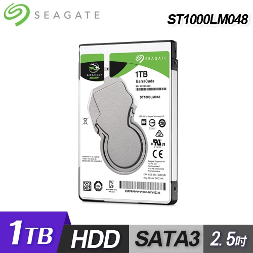 筆記型電腦升級首選品名 / 規格：【Seagate 希捷】BarraCuda 新梭魚 1TB 2.5吋 硬碟(ST1000LM048)原廠型號：ST1000LM048尺寸：2.5吋容量：1TB介面：S