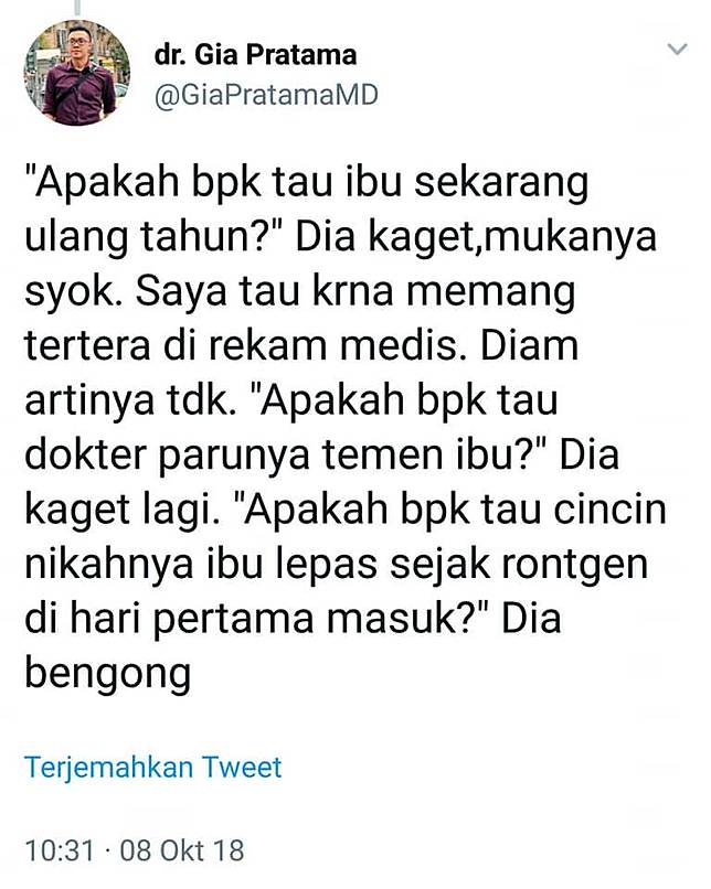 Twitt curhatan dr Gia via Twitter.