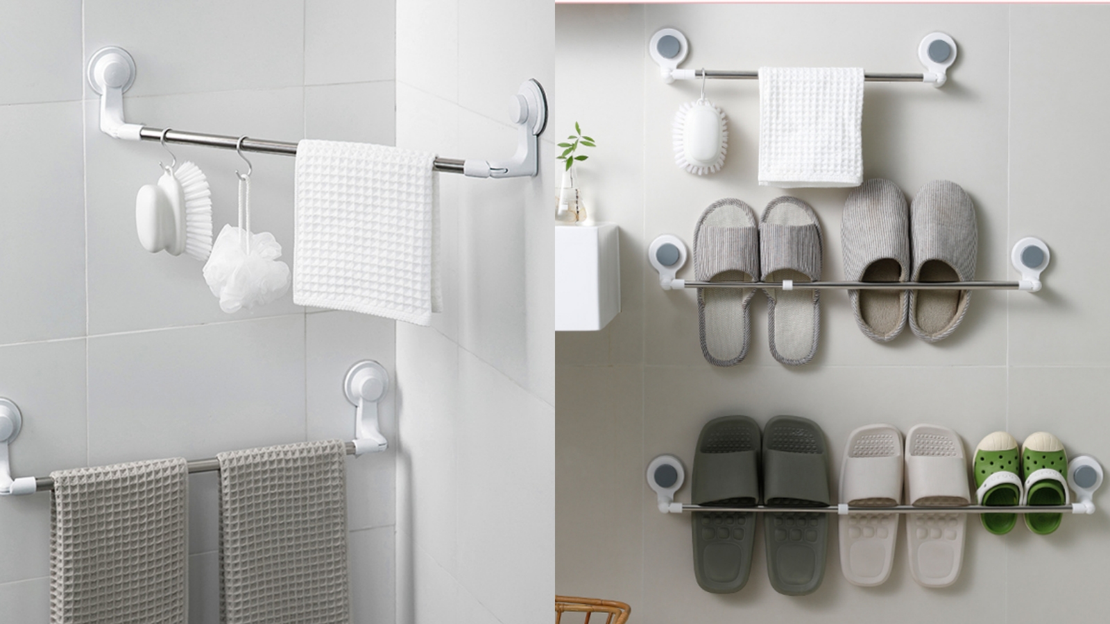 毛巾架推薦1：【日本霜山】吸盤壁掛毛巾架