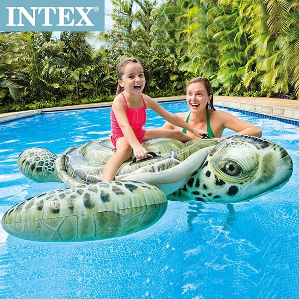 INTEX 大海龜戲水浮排(57555)+INTEX 110V電動幫浦-水藍色(58639)