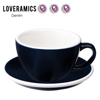 【LOVERAMICS 愛陶樂 】Egg 拿鐵咖啡杯盤組 300ml Denim 丹寧色