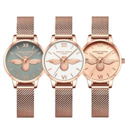 ◎跨越世紀 經典米蘭錶帶 日本製輕薄機芯 恆遠流傳 宴會奢華／簡約日常 多款風格百搭|◎|◎主商品：HANNAHMARTIN英倫立體蜜蜂浮雕米蘭帶腕錶*1只保固：非人為因素機芯保固一年機芯：TMIPC